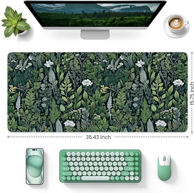 iCasso Desk Mat, Big Desk Pad, XXL Extended Gaming Mouse Pad, Large Mouse Pad for Desk Rubber Base Mousepad with Stitched Edges, Keyboard Mouse Mat (Dark Green)