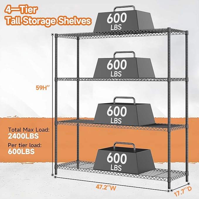 M MZG Stand Shelf Wire Rust-Proof Outdoor Storage Shelving 4-Tier Utility Shelving Unit for Garden Home,Kitchen,Office Dark Grey 17.7" D x 47.3" W x 59.4" H