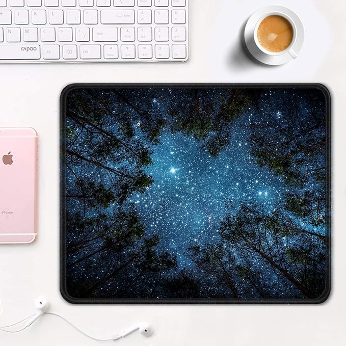 Auhoahsil Mouse Pad, 12 x 10 in Nature Theme Computer Mouse Pad for Desk, Premium-Textured Non-Slip Rubber Stitched Edges Waterproof Square Mouse Mat for Gaming Work Wireless Mice, Night Sky
