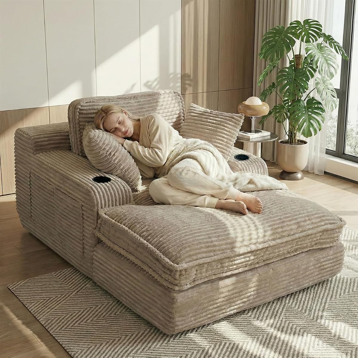 67" Oversized Chaise Lounge Chair Indoor, Soft Boneless Cloud Couch, Camel