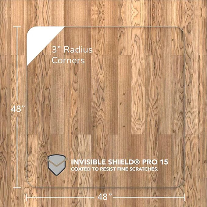 Vitrazza Glass Chair Mat 48” x 48” Superior ¼" thick, Luminoso Low-iron Ultra Clear, Certified Tempered Safety Glass, Delivers a Smooth Glide, Protects Carpet or Wood, Beautiful in Home or Office.
