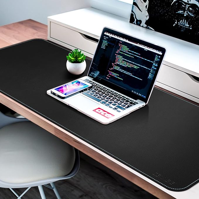 CENNBIE Leather Desk Mat, 59” x 23.6” Extra Large Desk Pad Blotter Protector, Extended Non-Slip Mouse Pad, Waterproof PU Leather Desk Mat on top of desks Large for Office and Home (Black)