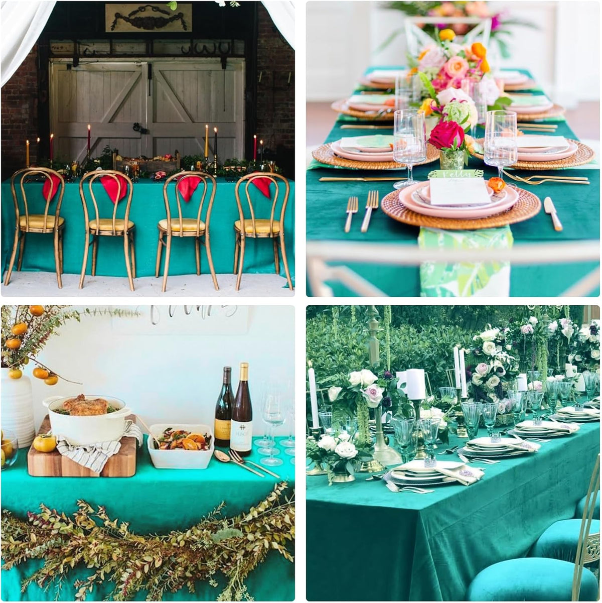 4 Pack Rectangle Tablecloth for 6 Foot Tables Washable Polyester Table Cover for Wedding Dining Table Parties Banquet（60x102 Turquoise）