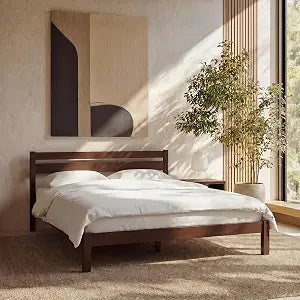 Classic Wood Platform Bed Frame with Headboard, Essential, Noise Free, Under Bed Storage, No Box Spring Needed, Easy Assembly (Walnut, Full)