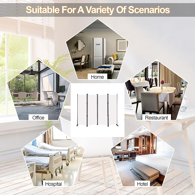 MAYOLIAH 4 Panel Room Divider Screen 6Ft Tall Foldable Privacy Dividers Indoor Wall Partition Room Separator White