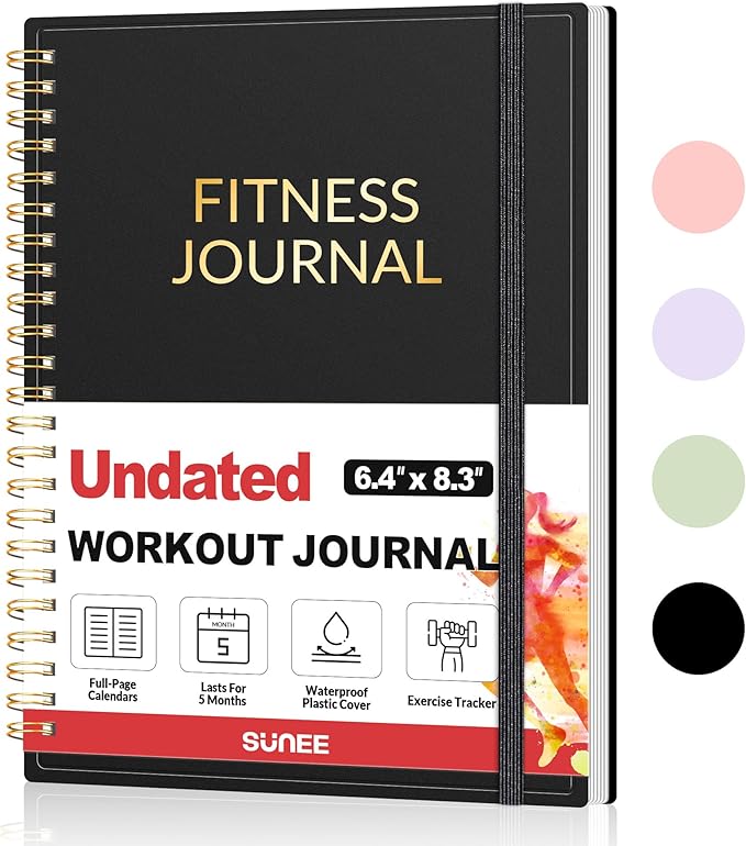 Fitness Journal Workout Planner for Women & Men, A5 (6.4" x 8.3") Workout Journal Log Book Planner Gift for Track Gym Essentials, Home Workouts, Track Progress, Achieve Wellness Goals, Black