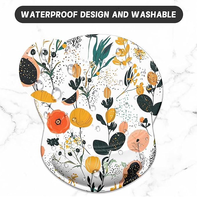 ITNRSIIET Ergonomic Mouse Pad with Gel Wrist Support Small Wrist Rest Smooth Surface Non-Slip PU Base Comfortable Office Supplies Pain Relief, 8.7 x 7.2 inches, Beautiful Flowers and Plants