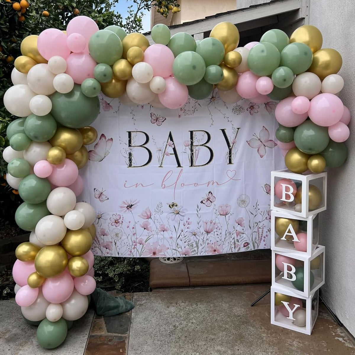 Togvu Sage Green Pink Balloon, 60 Packs 12 Inch Olive Green Pink Balloon with Sand White Metallic Gold Balloons for Girls Baby Shower Birthday Jungle Safari Woodland Party Decorations