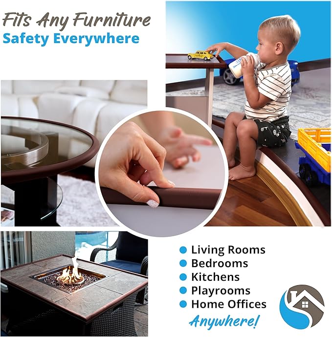 Premium 12ft Edge Protector for Baby, Odorless & Waterproof Edge Protector with 3M Adhesive Tape, Non-Toxic to Baby Proof Corners and Edges, Wall Corner Protector & Desk Edge Cushion Brown
