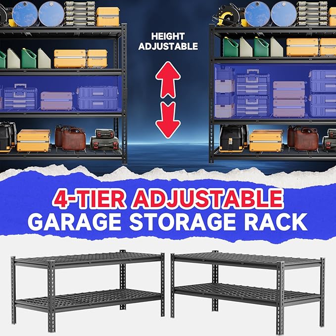 cynnda 4-Tier 60" W X 24" D X 60" H Garage Shelves 2500LBS Heavy Duty Shelving Adjustable Basement Storage Garage Shelf Metal Storage Rack Units Industrial Shelving