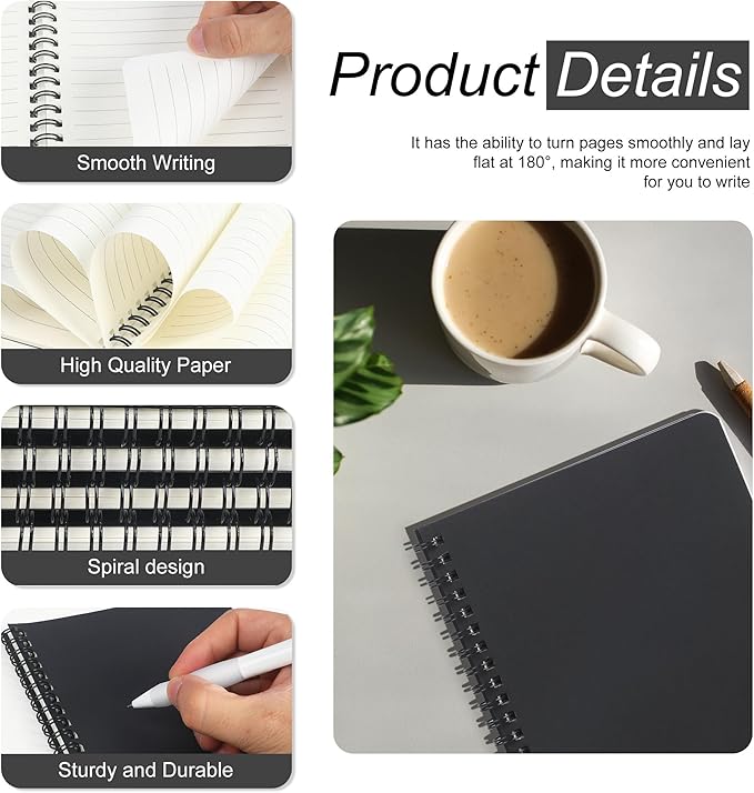 miikoul 100 Packs A5 Spiral Notebooks, Black Ruled Notebooks Bulk, 8.3"×5.5", 60 Sheets/120 Pages, Hardcover Lined Journal Notepad Travel Notebooks for Office and Back to School Supplies