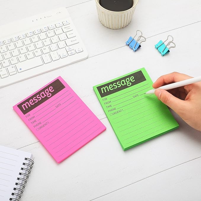 Geyee 9 Pieces Telephone Message Sticky Notes Pads 4 x 5 Inch Assorted Neon Colors Sticky Notes Urgent Self Stick Notepads for Work Call, Office Supplies, 50 Sheets/Pack(Fluorescent Colors)