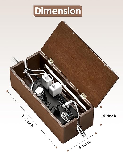 YECAYE Wooden Cable Management Box, Power Strip Cord Organizer Box, Cord Hider for Office, Living Room, Bedroom,Magnetic Lid Design, Cable Organizer for Desk, Wire Management