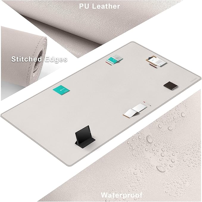 CENNBIE MAX200 78.7" x 39.4" Leather Desk Mat, Extra Large Desk Pad Blotter Protector, Extended Table Pad, Waterproof PU Leather Desk Mat on top of desks Large for Office and Home (Cream)