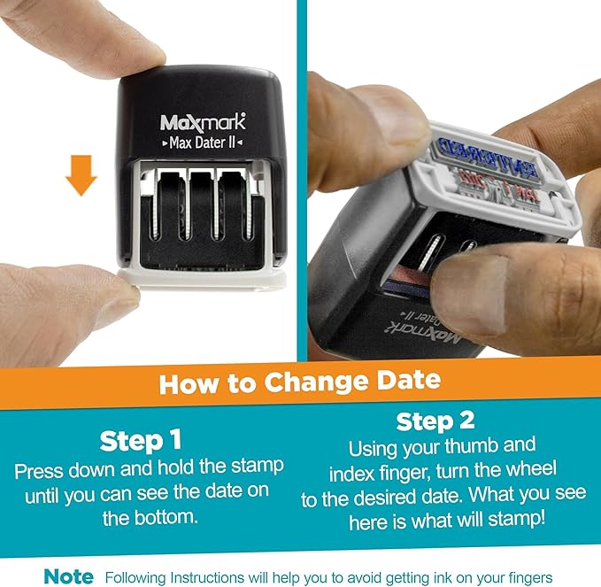 MaxMark Self-Inking Rubber Date Office Stamp with Revised Phrase & Date - Blue Ink (Max Dater)