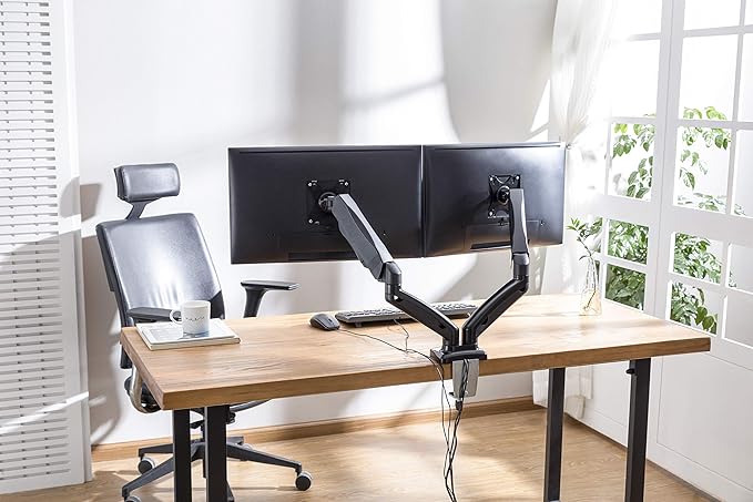 Rocelco 46" Large Height Adjustable Standing Desk Converter with Dual Monitor Mount Arm BUNDLE - Quick Sit Stand Up Computer Workstation Riser - Retractable Keyboard Tray - Black (R DADRB-46-MA2)