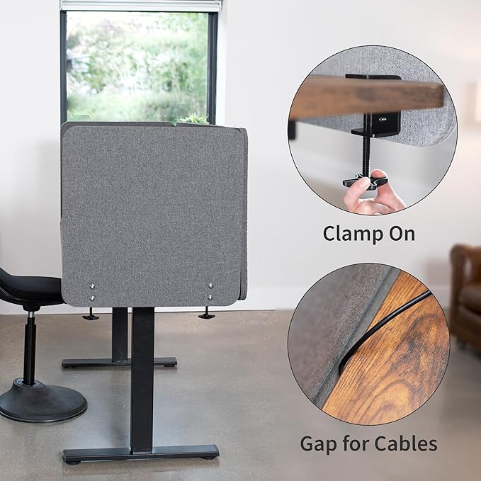VIVO Clamp-on Privacy Panels 60 x 24 inch (x1), 24 x 24 inch (x2), Sound Absorbing Cubicle Desk Dividers, 3 Acoustic Partitions, Dark Gray, PP-3-V108D