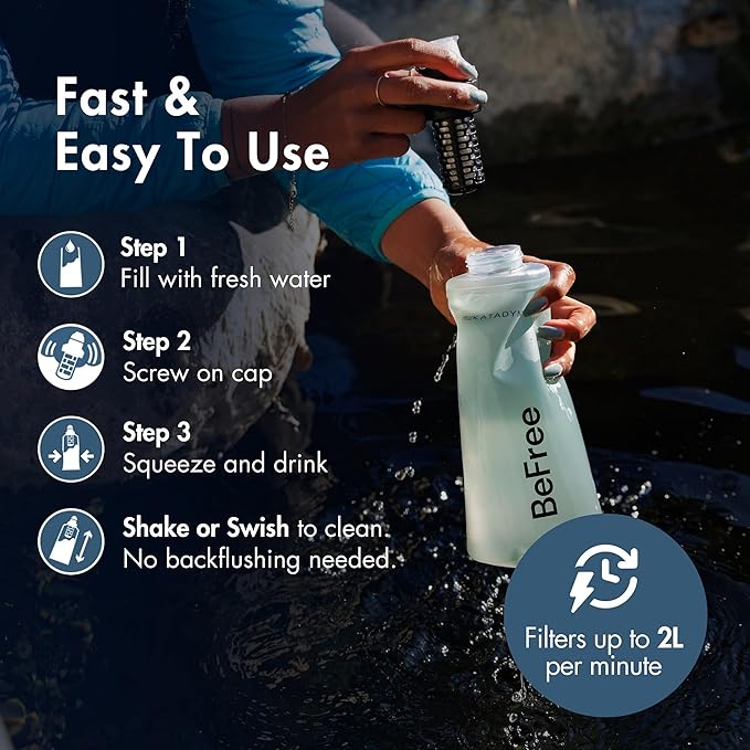Katadyn BeFree 1.0L Ultralight Collapsible Water Filter Bottle for Hiking, Camping, Backpacking