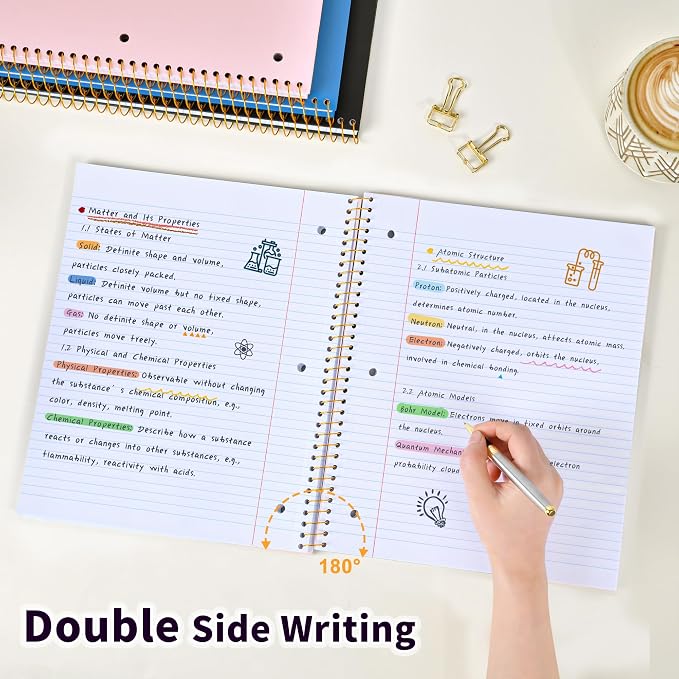 Spiral Notebook College Ruled Paper 8" x 10-1/2", 1 Subject Spiral Notebook 80GSM Paper, 3-Hole Punched Perforated Pages Ideal for School, Office, Writing, 75 Sheets Lined Journaling Notebook, Pink