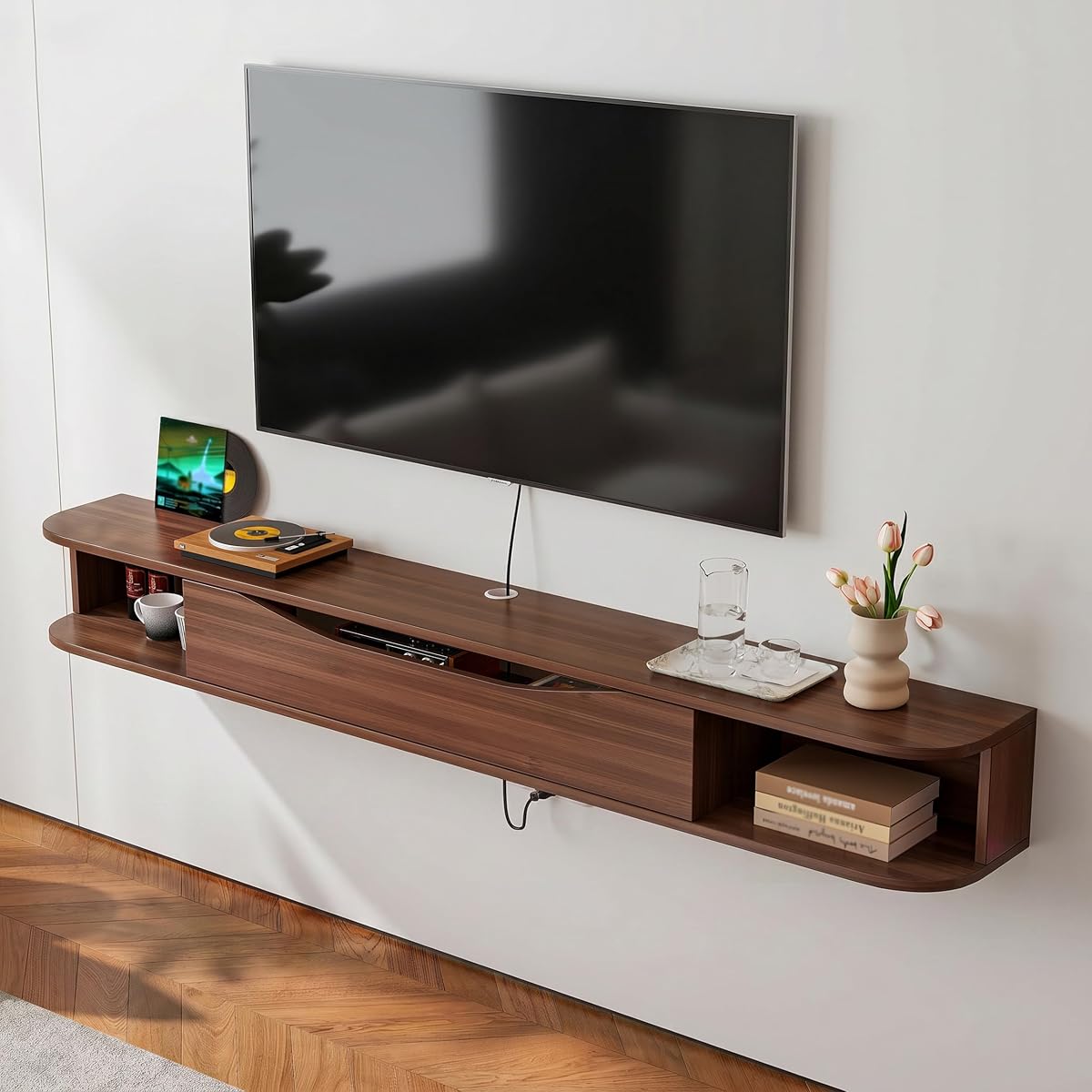 Floating TV Stand,55'' Wall Mounted TV Console,Walnut