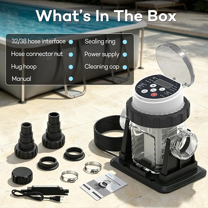 Salt Water Pool Chlorinator System for Above Ground Pools 15,000 Gallons | Built-in Salinity Sensor, Smart All-in-One Design, Plug-in Salt Chlorine Generator, Easy to Set-Up, Clear Housing