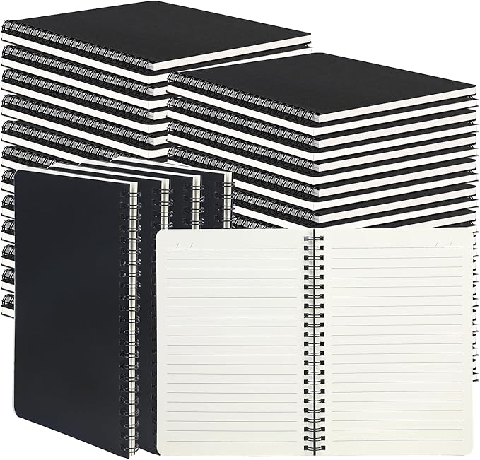 miikoul 100 Packs A5 Spiral Notebooks, Black Ruled Notebooks Bulk, 8.3"×5.5", 60 Sheets/120 Pages, Hardcover Lined Journal Notepad Travel Notebooks for Office and Back to School Supplies