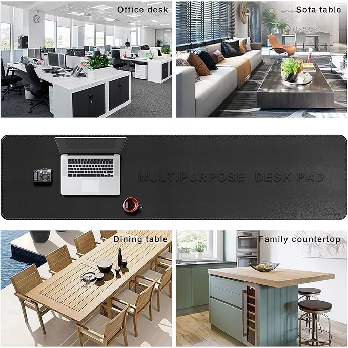 CENNBIE Leather Desk Mat Large, 66.9" x 16" Desk Pad Blotter Protector, Extended Non-Slip Mouse Pad, Waterproof PU Leather Large Mouse pad for Desk Office and Home (Black)