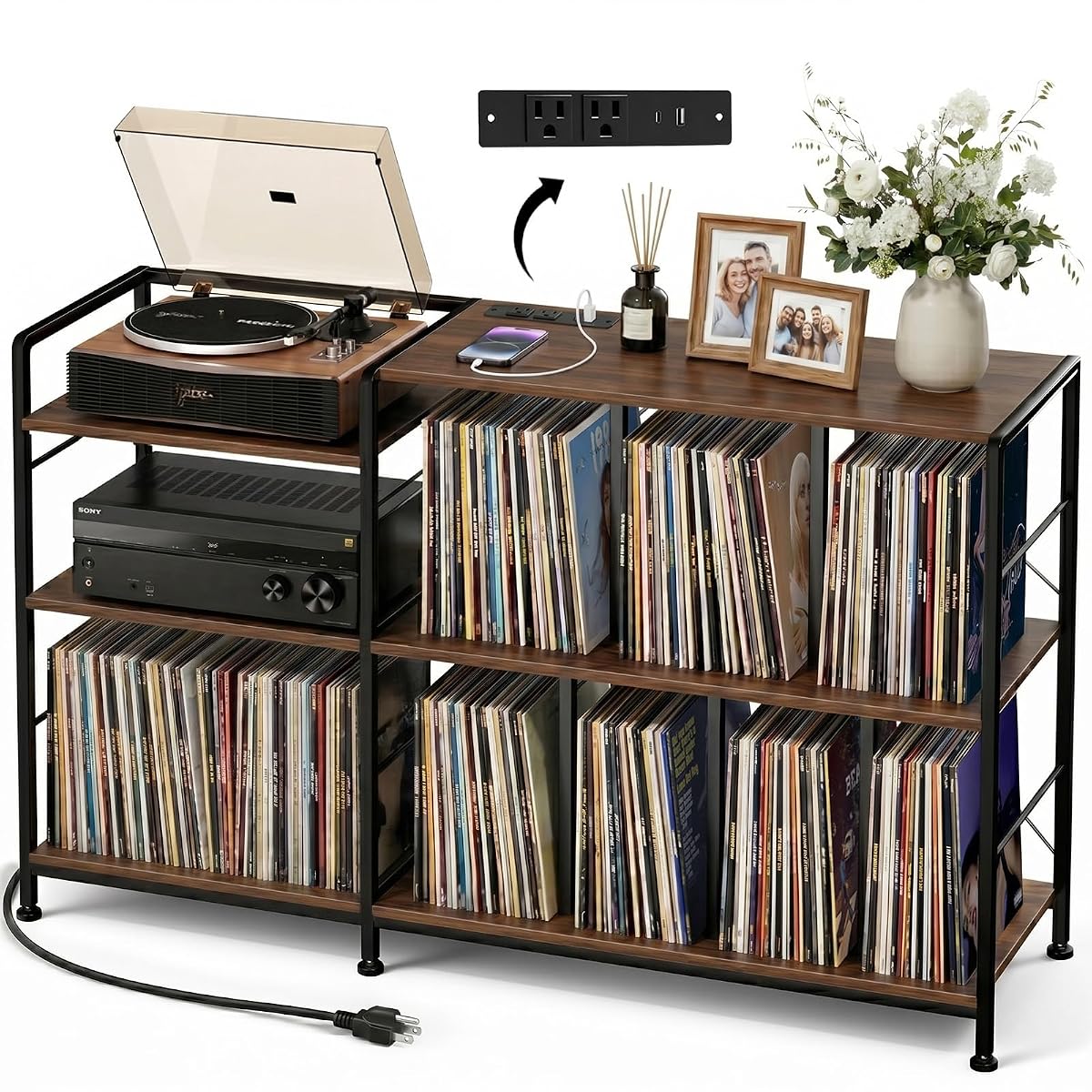Vinyl Record Player Stand, Walnut
