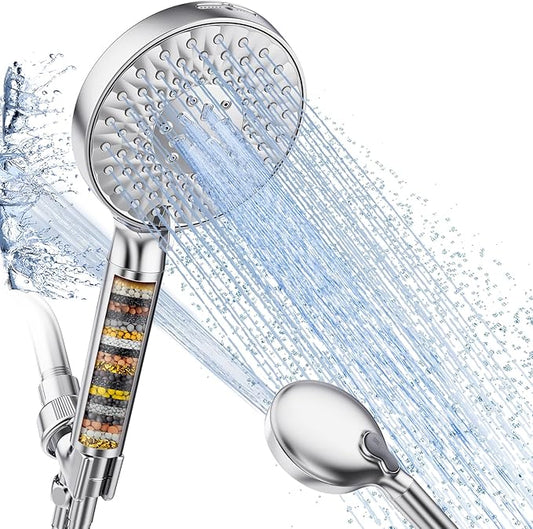 SR SUN RISE Filtered Shower Head with Handheld High Pressure 9 Spray Mode Showerhead Detachable Shower Head Water Softener Filters Beads for Hard Water Remove Chlorine 1 Filter Chrome