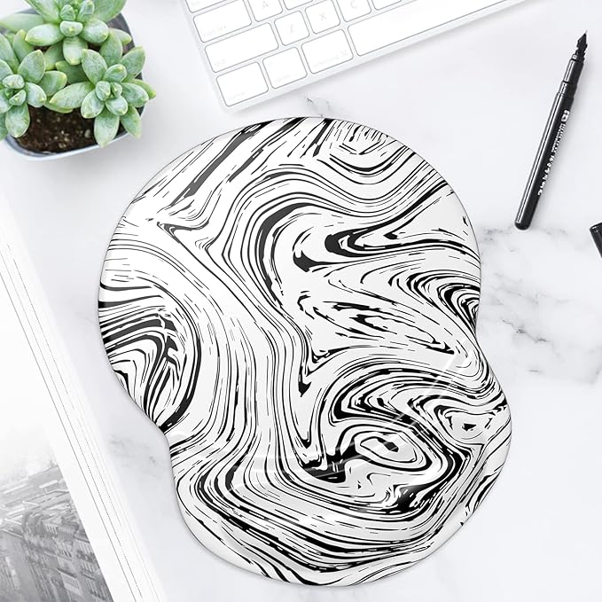 ITNRSIIET Ergonomic Mouse Pad with Gel Wrist Support Small Wrist Rest Smooth Surface Non-Slip PU Base Comfortable Office Supplies Pain Relief, 8.7 x 7.2 inches, Black and White Texture