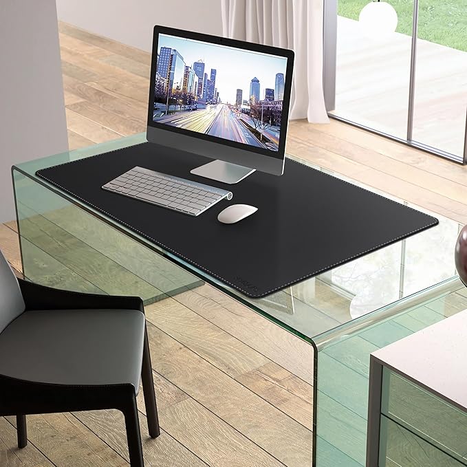 Mydours 36” x 24” Large Desk Mat - XL Desk Pad with PU Leather Surfaces - Extended Desk Mat for Home Office & Computer Workstation - Gaming Mouse pad for Keyboard & Laptop (Black)