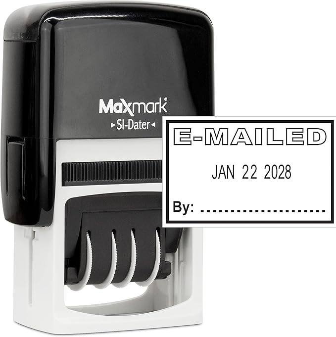 MaxMark Office Self Inking Date Stamp with Phrase E-Mailed - Black Ink
