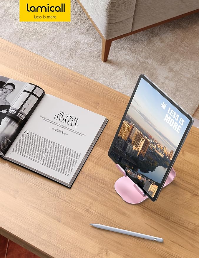 Lamicall Tablet Stand, Adjustable Tablet Holder - Desktop Stand Dock Holder Compatible with 4-13" Tablets Such as iPad Pro 11, 9.7, 10.5, 12.9 Air Mini, Kindle, Tab, iPhone Air 17 Pro Max, Rose Gold