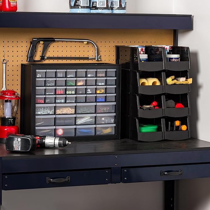 IRIS USA Screw Tool Organizer Small Parts Cabinet, 44-Drawer, Electronics Hardware Nuts and Bolts Plastic Storage Drawers Garage Storage, Stackable Bead Craft Organizer Building Bricks Sorter, Black