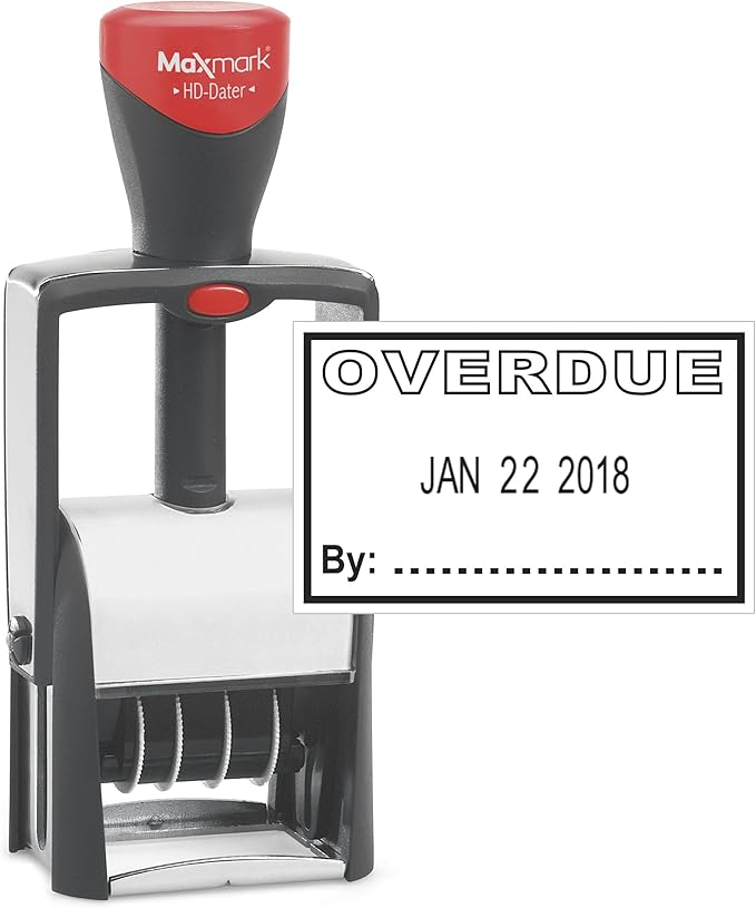 MaxMark Heavy Duty Self Inking Date Stamp with Phrase Overdue - Black Ink