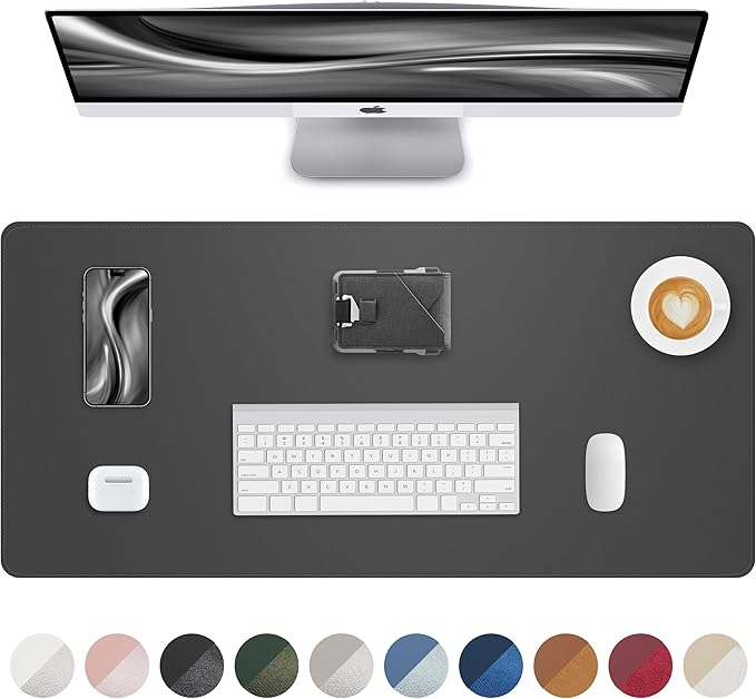Leather Desk Pad Protector, Mouse Pad, Office Desk Mat, Non-Slip PU Leather Desk Blotter, Laptop Desk Pad, Waterproof Desk Writing Pad for Office and Home (Dark Grey, 31.5" x 15.7")