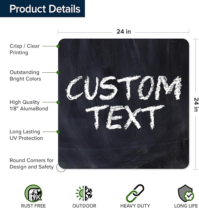 Custom Sign, Custom Street Sign, 11 Font Colors, 13 Font Styles, 4 Hole Options, 22 Sizes, 24x24 Inches, Rust Free DiBound, Fade Resistant, Made in USA by My Sign Center (Chalkboard Black)