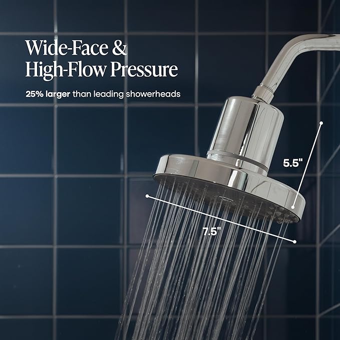 Cold Life Filtered Shower Head for Hard Water - Recommended by Gary Brecka - Wide-Face High-Pressure Shower Head with Filter - Multi-Stage Filtration for Skin & Hair, 99% Chlorine Reduction, Chrome