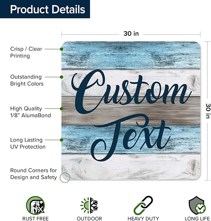 Custom Sign, Custom Street Sign, 11 Font Colors, 13 Font Styles, 4 Hole Options, 22 Sizes, 30x30 Inches, Rust Free DiBound, Fade Resistant, Made in USA by My Sign Center (Coastal)