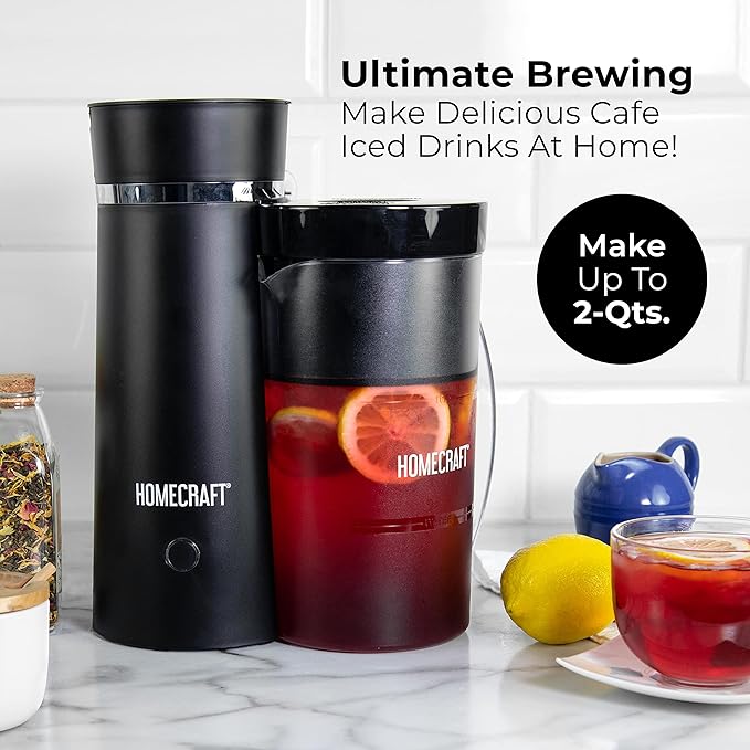 Homecraft Electric Iced Tea Maker for Sweet Tea and Cold Brew Coffee, Double Insulated Pitcher, Black, Small