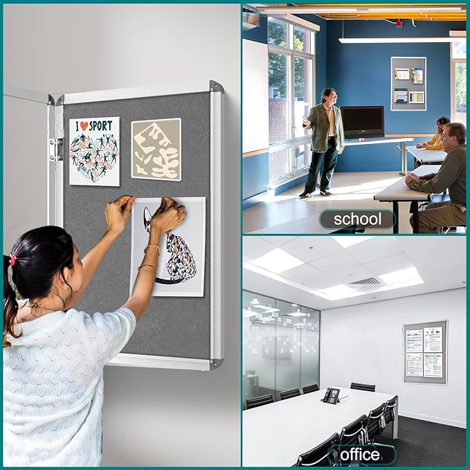 Magula Enclosed Bulletin Board Tamper-Proof Dispaly Case, Aluminium Frame, Shatter Resistant Lockable Bulletin Board, Lockable Noticeboard(24"x18")