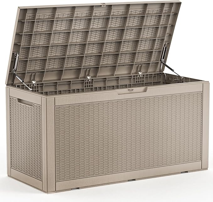 EasyUp 120 Gallon Deck Boxes Waterproof, Outdoor Large Storage Boxes with Lids, Outside Resin Storage Box & Deck Boxes for Patio, Garden Use（Gray）