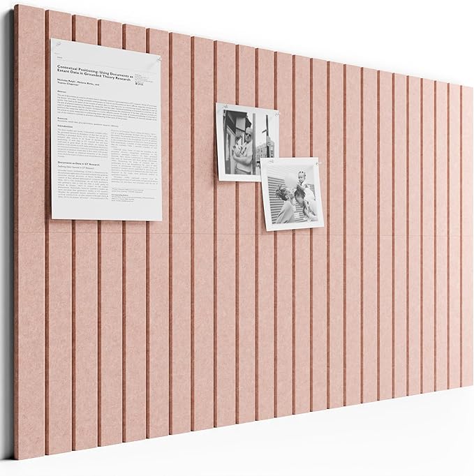 Bumusty Large Cork Board Alternative-36 x24 Felt Bulletin Board Tiles, with 30 Pushpins, 40 Adhesive Tabs, 6-Pack Slat Wall Paneling, Cork Boards for Office Push Pin Board Felt Board-Pink