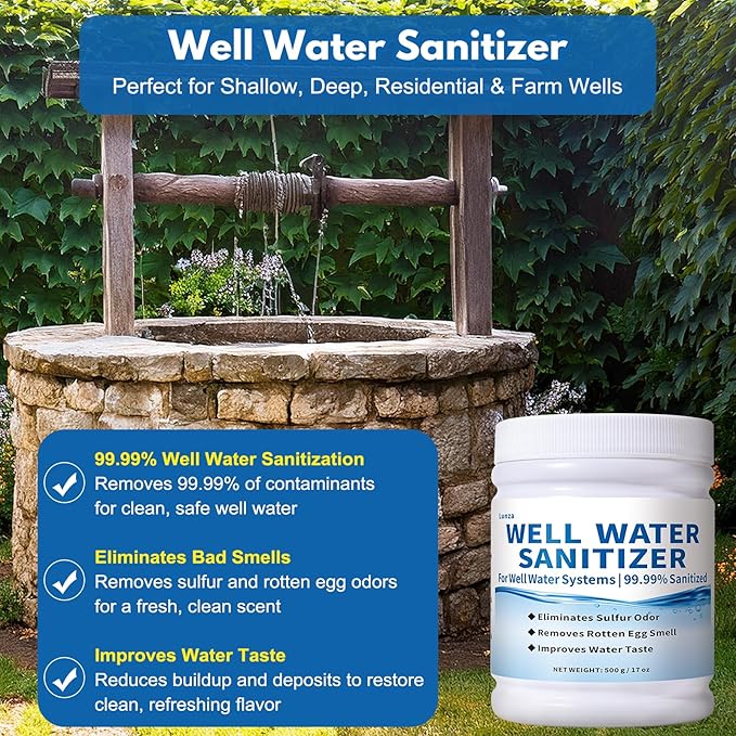 Lunza Well Water Sanitizer Kit – 99.99% Well Cleaning Strength | Removes Sulfur Odors, Rotten Egg Smells & Iron Buildup | Non-Toxic, Food-Grade Safe | Ideal for Shallow and Deep Wells