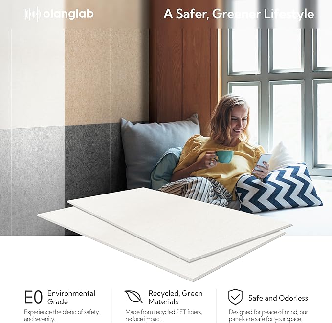 Olanglab Acoustic Wall Panels 10 Pack, 48 x 24 per Acoustic Panels Sound Absorbing, Sound Panels for Home Studio and Office, Plain White
