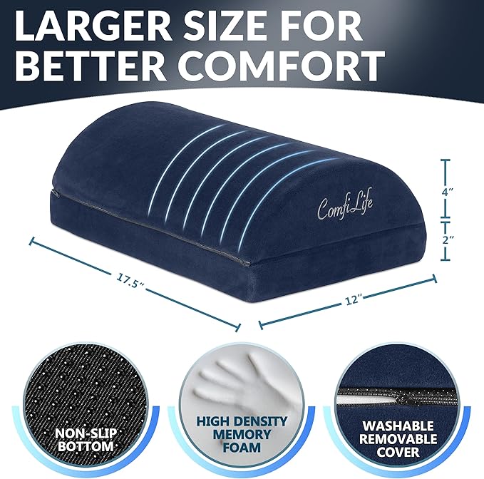 ComfiLife Foot Rest for Under Desk at Work – Adjustable Height Memory Foam Foot Stool for Under Desk, Office Chair & Gaming Chair – Ergonomic Footrest for Back & Hip Pain Relief (Navy)