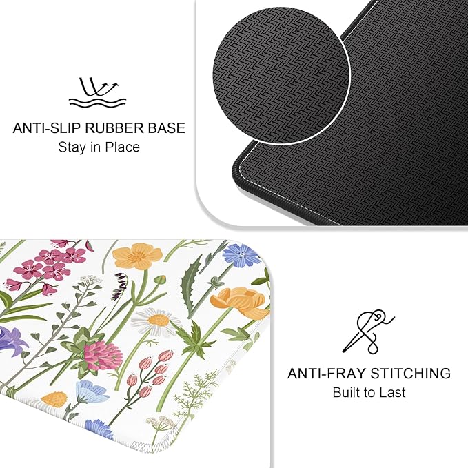 Auhoahsil Mouse Pad, 12 x 10 in Simple Flower Theme Computer Mouse Pad for Desk, Premium-Textured Non-Slip Rubber Stitched Edges Waterproof Square Mouse Mat for Gaming Work Wireless Mice, White