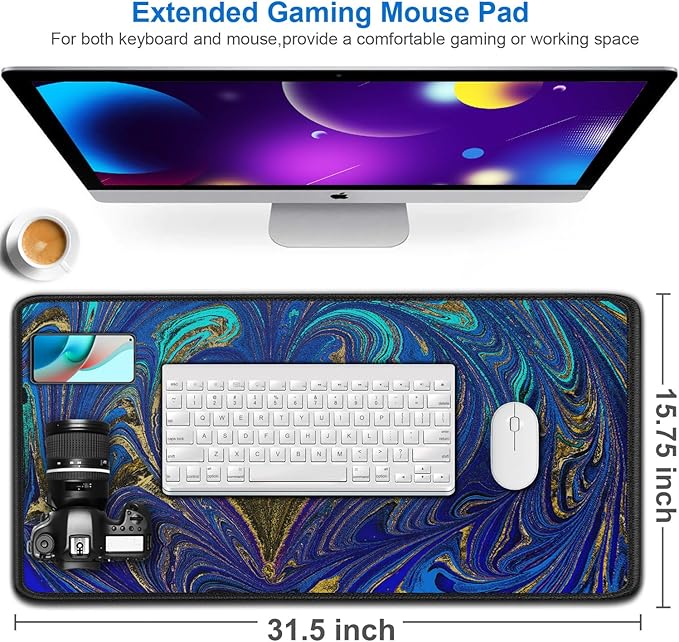 Large Mouse Pad, 31.5x15.7 inch Large Extended Computer Keyboard Mouse Mat, Water Resist Non-Slip Mousepad Rubber Base Long XXL Desk Mouse Pad for Work & Gaming, Office & Home, Blue Heart