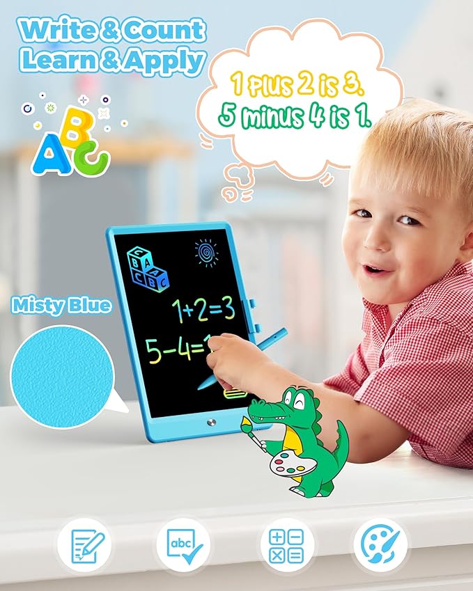 KOKODI 10 Inch LCD Writing Tablet with Anti-Lost Stylus, Erasable Doodle Board Colorful Toddler Drawing Pad, Car Travel School Games Toys for 3 4 5 6 7 8 Kids, Birthday Gift for Girls Boys Adults Blue