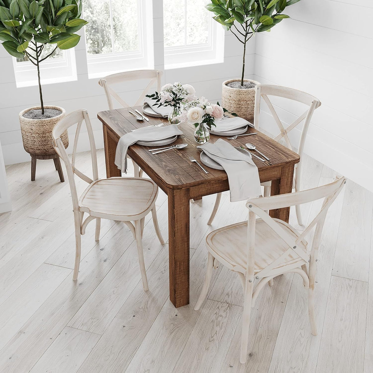 Jessamine 46" X 30" Rectangular Rustic Solid Pine Farm Dining Table, Antique Farmhouse Wooden Dining Table for Kitchens and Parties, Antique Rustic